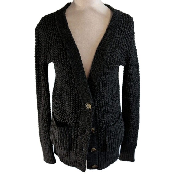 Aerie Sweater Women's Size Small Petite Black Cardigan Knit Button Up Wool Blend - Picture 1 of 10